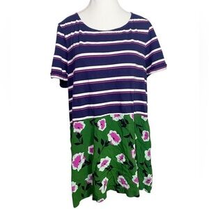 Anthropologie Striped and Floral Short Sleeve Sonja Blouse